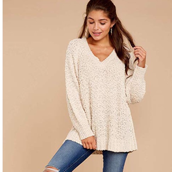 Beige Oversized Popcorn fuzzy sweater - Picture 5 of 5